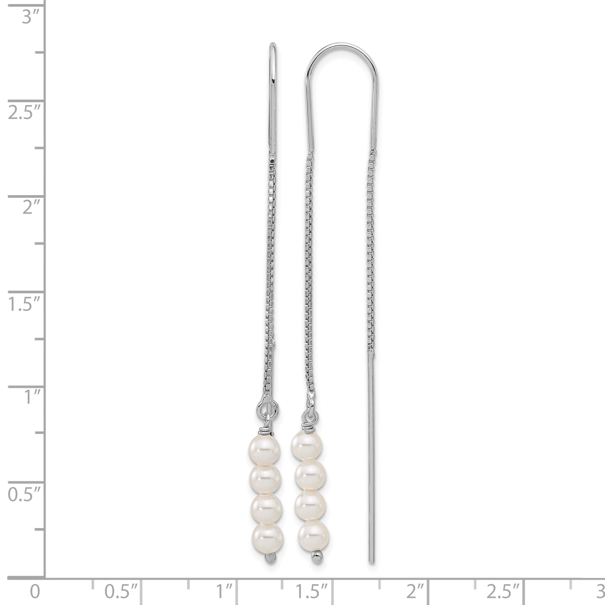 Sterling Silver Rhodium-plated Freshwater Cultured Pearl Threader Earrings