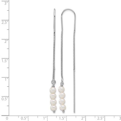Sterling Silver Rhodium-plated Freshwater Cultured Pearl Threader Earrings