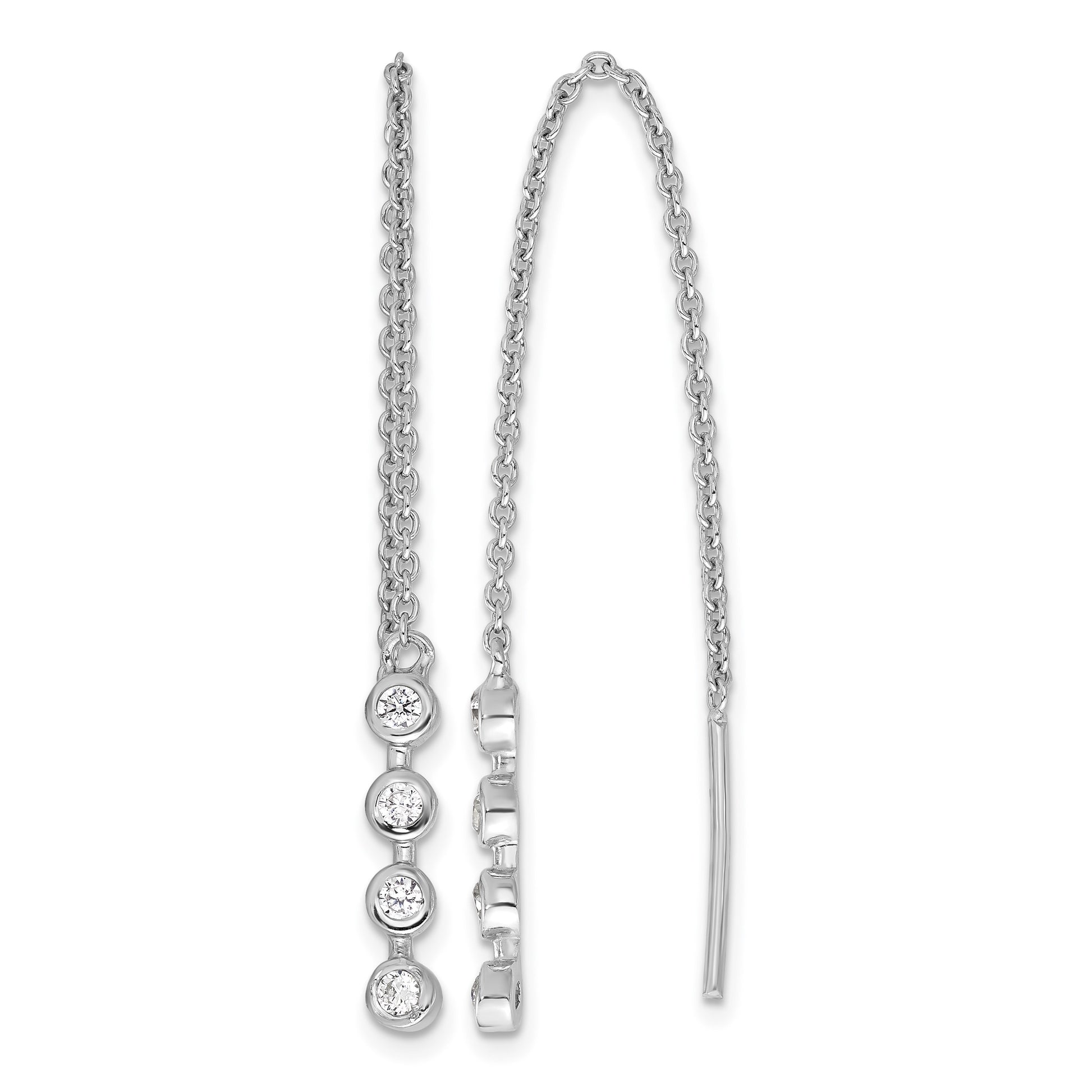 Sterling Silver Rhodium-plated Polished CZ Threader Earrings