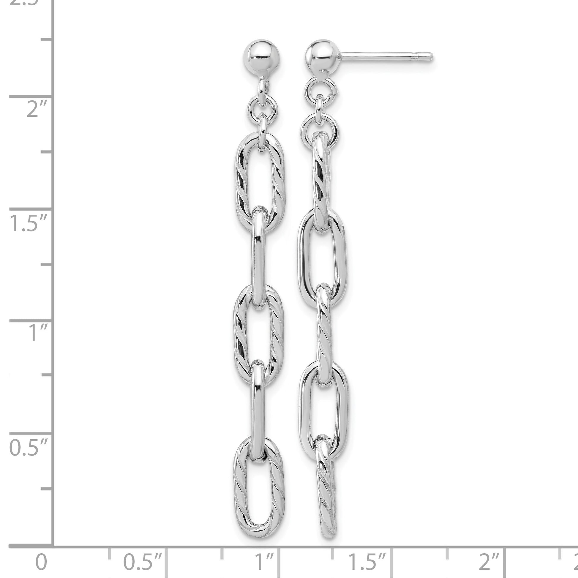 Sterling Silver RH-plated Polish & Textured Chain Post Dangle Earrings