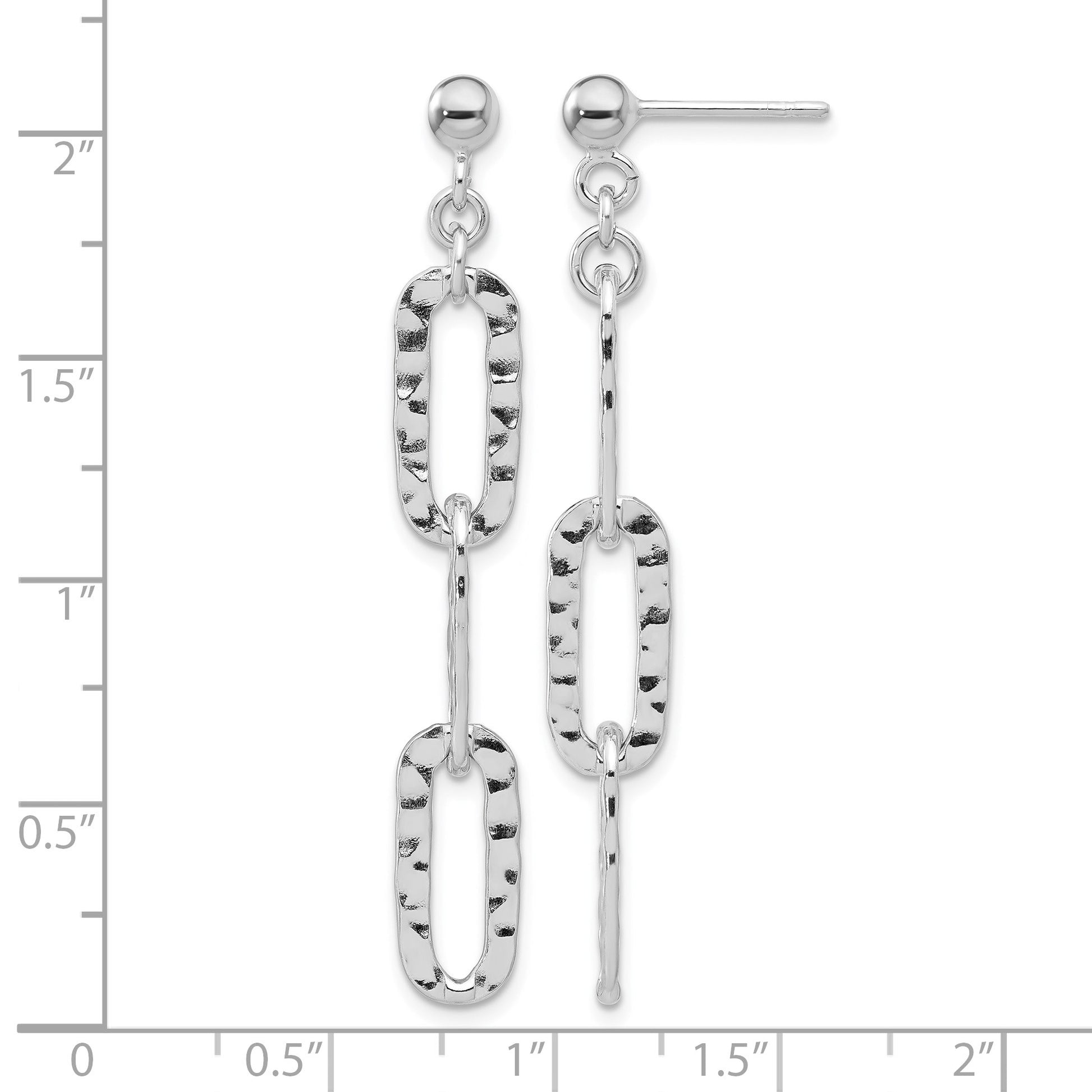 Sterling Silver RH-pltd Polished Hammered Chain Post Dangle Earrings