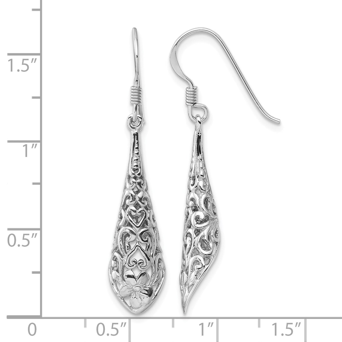 Sterling Silver Rhod-plated Polished Puffed Filigree Flower Earrings