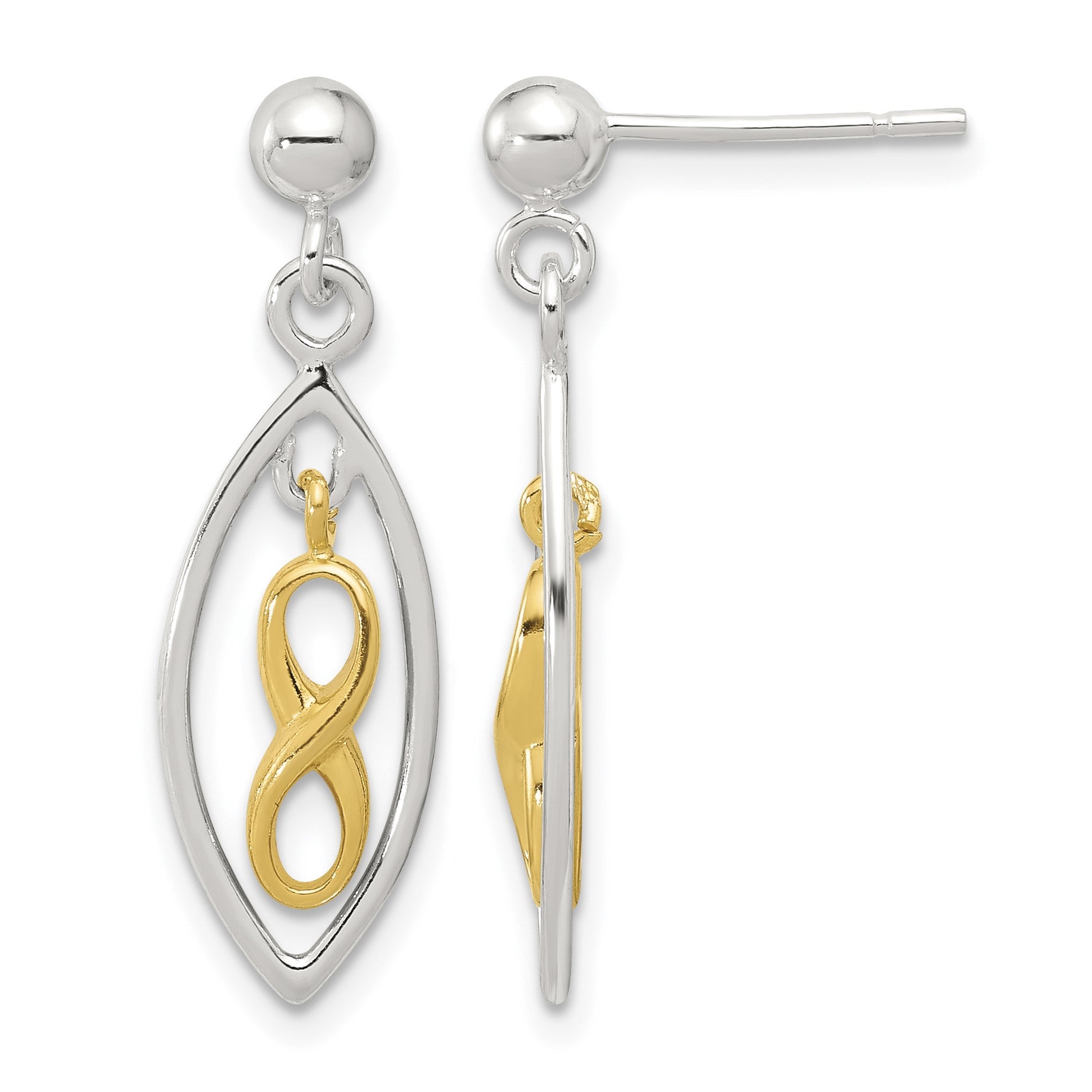 Sterling Silver & Gold-tone Polished Infinity Drop Post Dangle Earrings