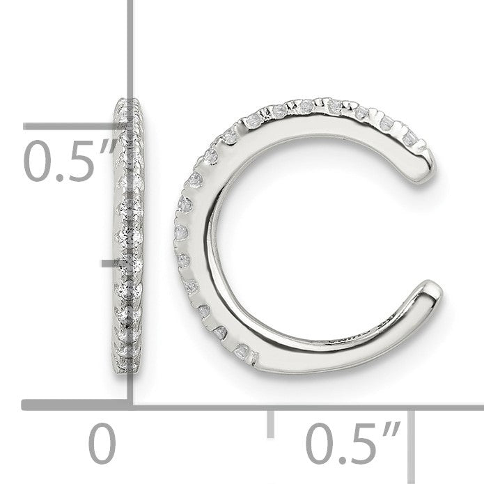Sterling Silver E-Coating Polished CZ Pair of 2 Cuff Earrings