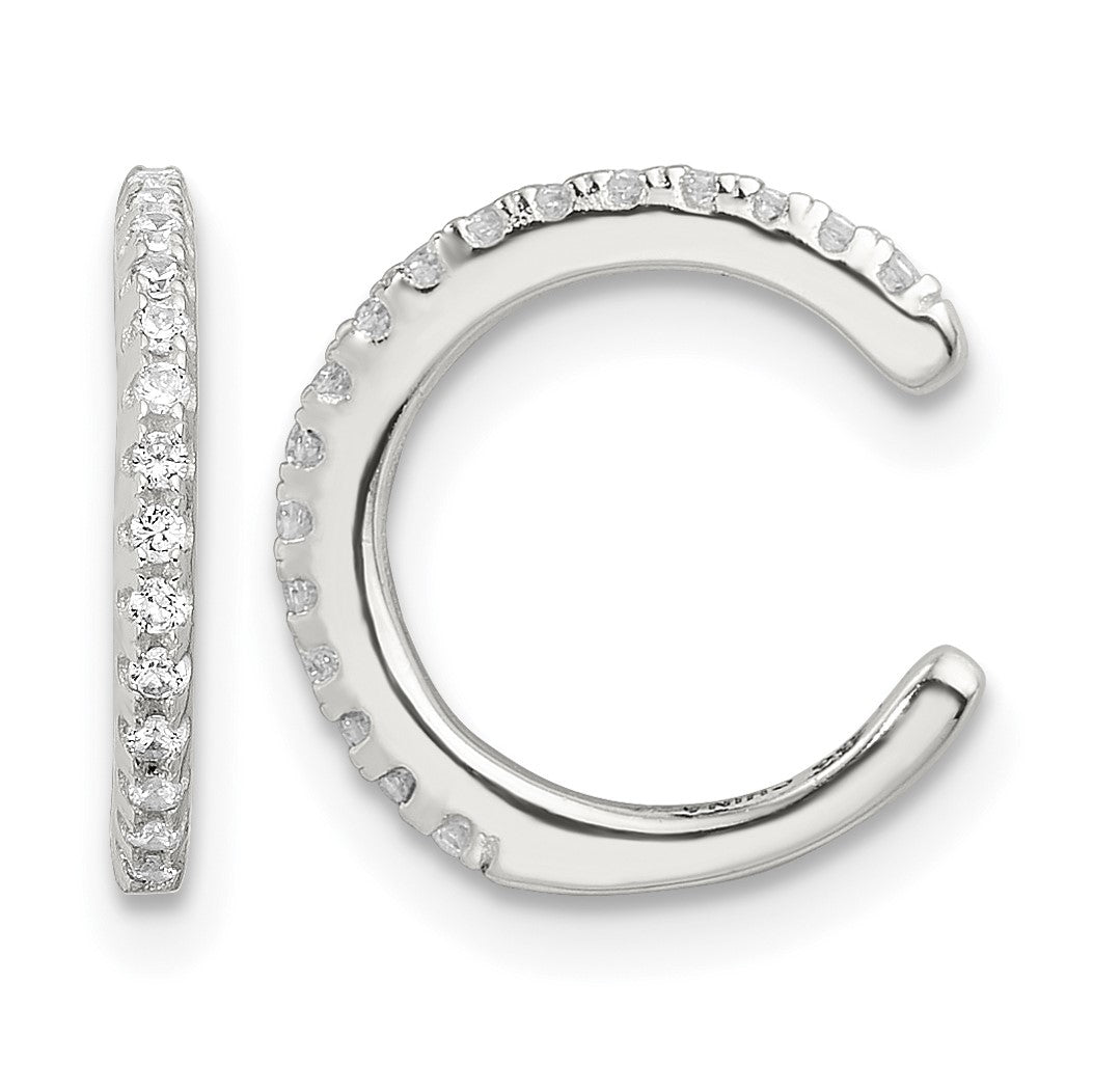 Sterling Silver E-Coating Polished CZ Pair of 2 Cuff Earrings