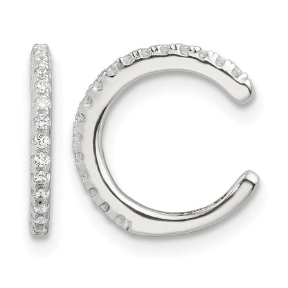 Sterling Silver E-Coating Polished CZ Pair of 2 Cuff Earrings