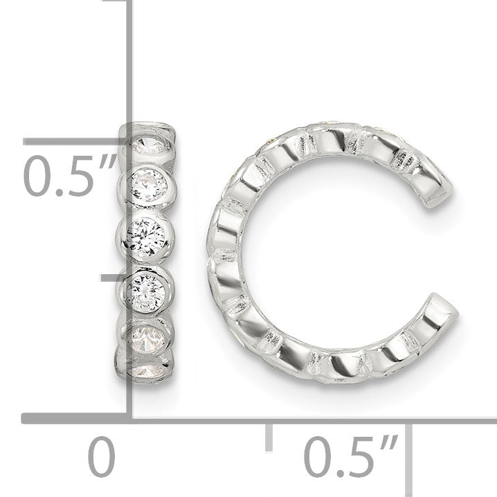 Sterling Silver E-Coating Polished CZ Bezel Pair of 2 Cuff Earrings
