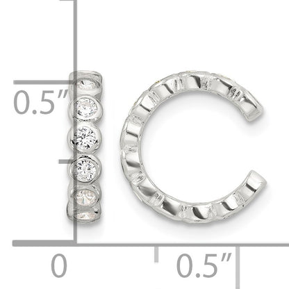 Sterling Silver E-Coating Polished CZ Bezel Pair of 2 Cuff Earrings