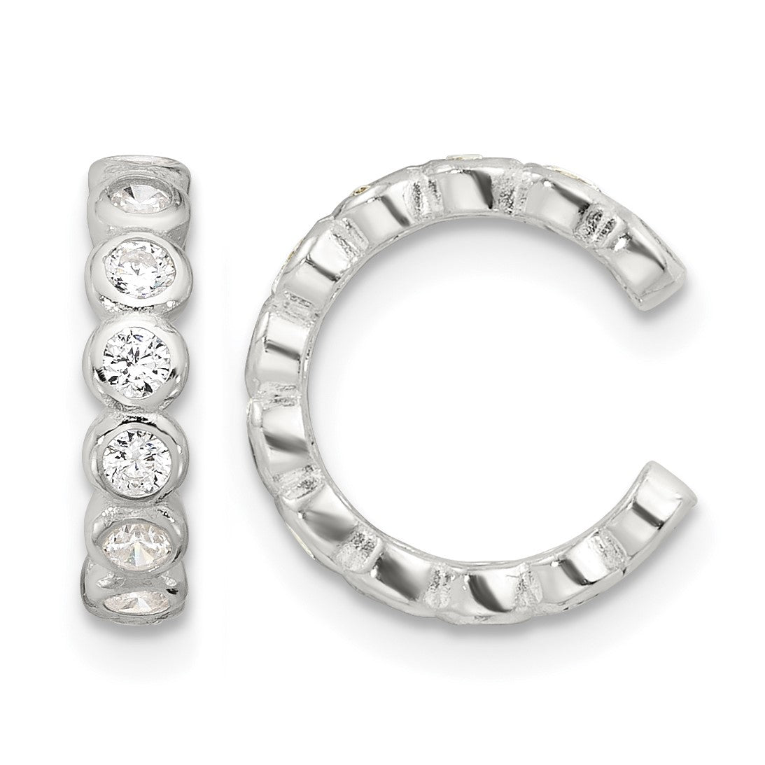Sterling Silver E-Coating Polished CZ Bezel Pair of 2 Cuff Earrings