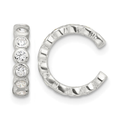 Sterling Silver E-Coating Polished CZ Bezel Pair of 2 Cuff Earrings