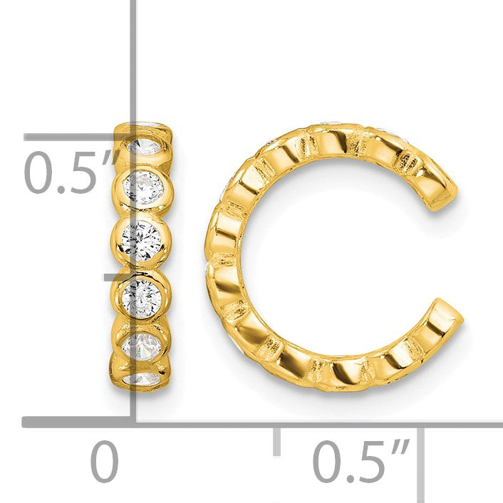 Sterling Silver Flash Gold-pltd Polished CZ Bezel Pair of 2 Cuff Earrings