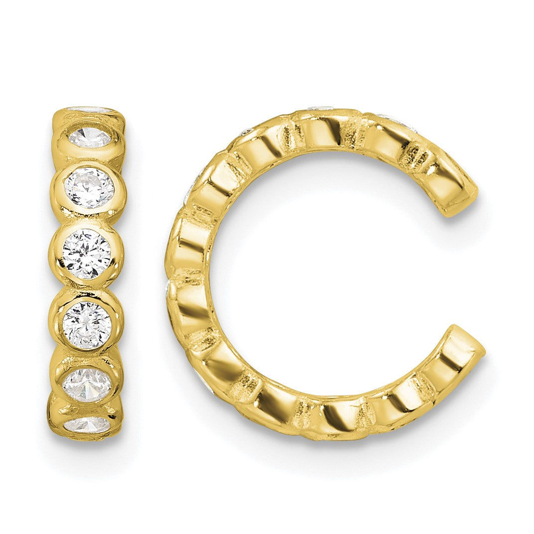 Sterling Silver Flash Gold-pltd Polished CZ Bezel Pair of 2 Cuff Earrings