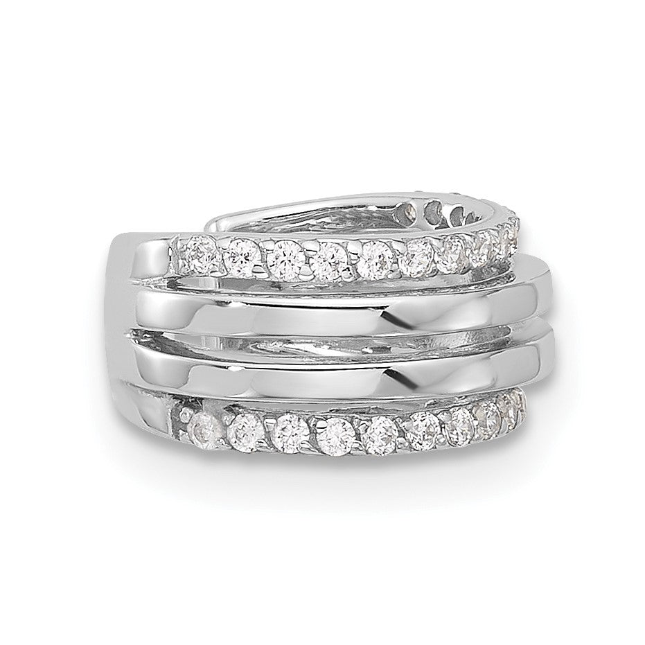 Sterling Silver Rhodium-plated Polished 4 Row CZ Single Cuff Earring