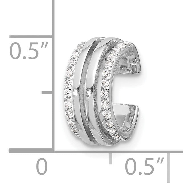 Sterling Silver Rhodium-plated Polished 4 Row CZ Single Cuff Earring