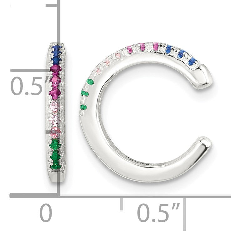 Sterling Silver E-Coating Polished Multicolor CZ Pair of 2 Cuff Earrings