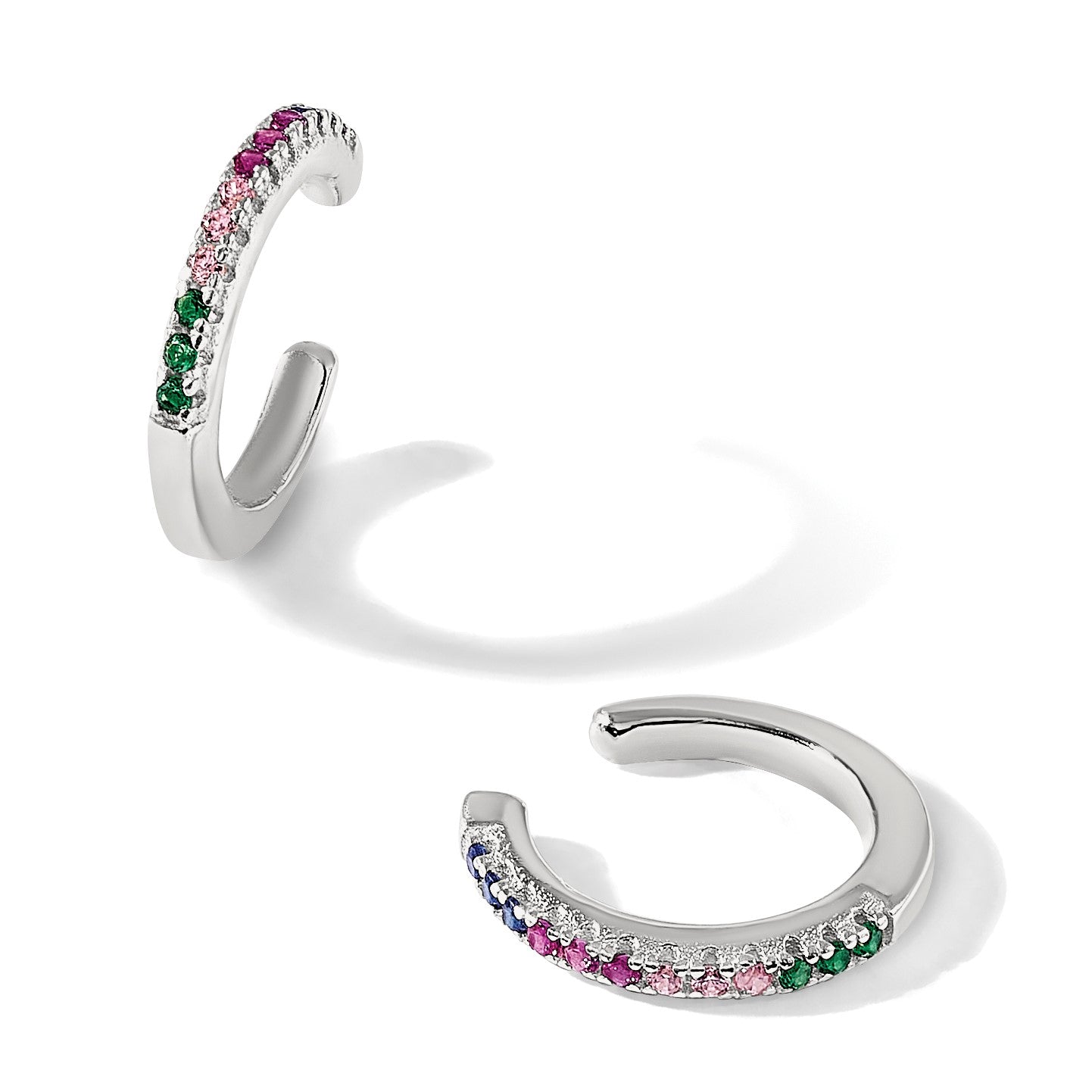 Sterling Silver E-Coating Polished Multicolor CZ Pair of 2 Cuff Earrings