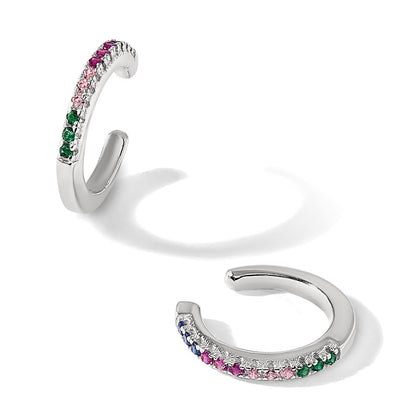 Sterling Silver E-Coating Polished Multicolor CZ Pair of 2 Cuff Earrings