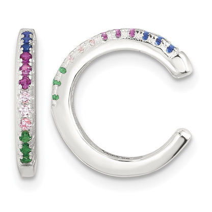 Sterling Silver E-Coating Polished Multicolor CZ Pair of 2 Cuff Earrings