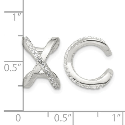 Sterling Silver E-Coating Polished CZ 'X' Pair of 2 Cuff Earrings