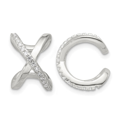 Sterling Silver E-Coating Polished CZ 'X' Pair of 2 Cuff Earrings