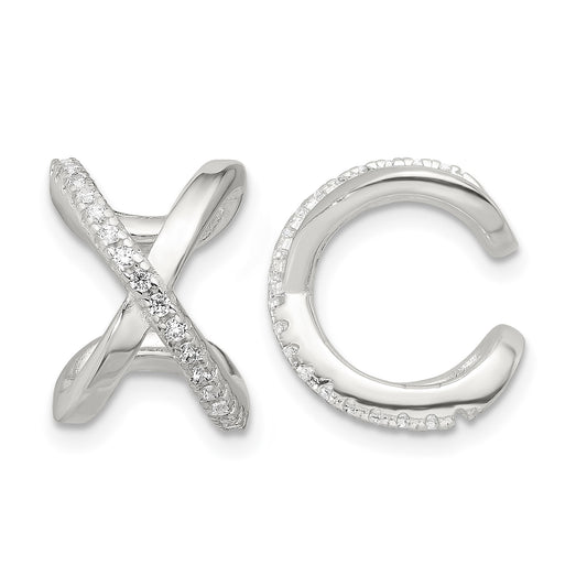 Sterling Silver E-Coating Polished CZ 'X' Pair of 2 Cuff Earrings