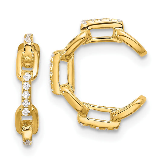 Sterling Silver Gold-tone CZ Chain Link Design Pair of 2 Cuff Earrings