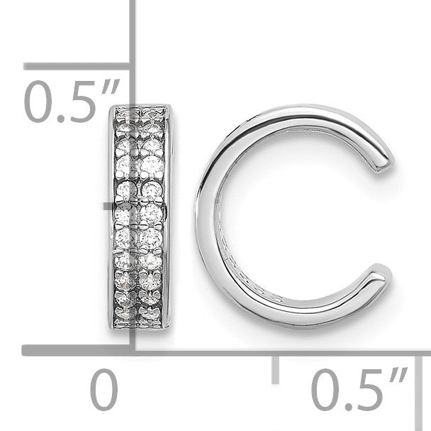Sterling Silver Rhod-plated Polished Two Row CZ Pair of 2 Cuff Earrings