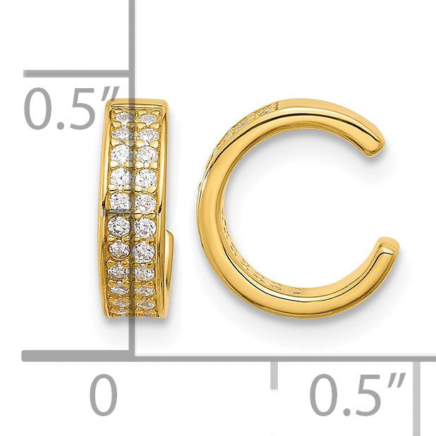Sterling Silver Gold-tone Polished Two Row CZ Pair of 2 Cuff Earrings