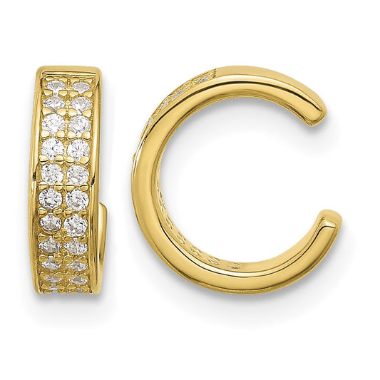Sterling Silver Gold-tone Polished Two Row CZ Pair of 2 Cuff Earrings