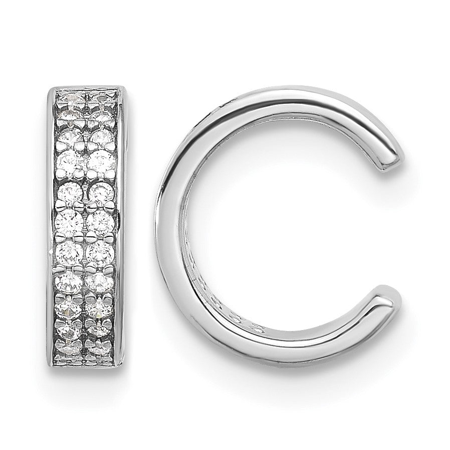Sterling Silver Rhod-plated Polished Two Row CZ Pair of 2 Cuff Earrings