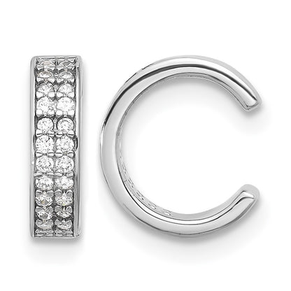 Sterling Silver Rhod-plated Polished Two Row CZ Pair of 2 Cuff Earrings