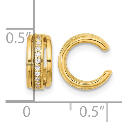 Sterling Silver Gold-plated Polished CZ Pair of 2 Cuff Earrings