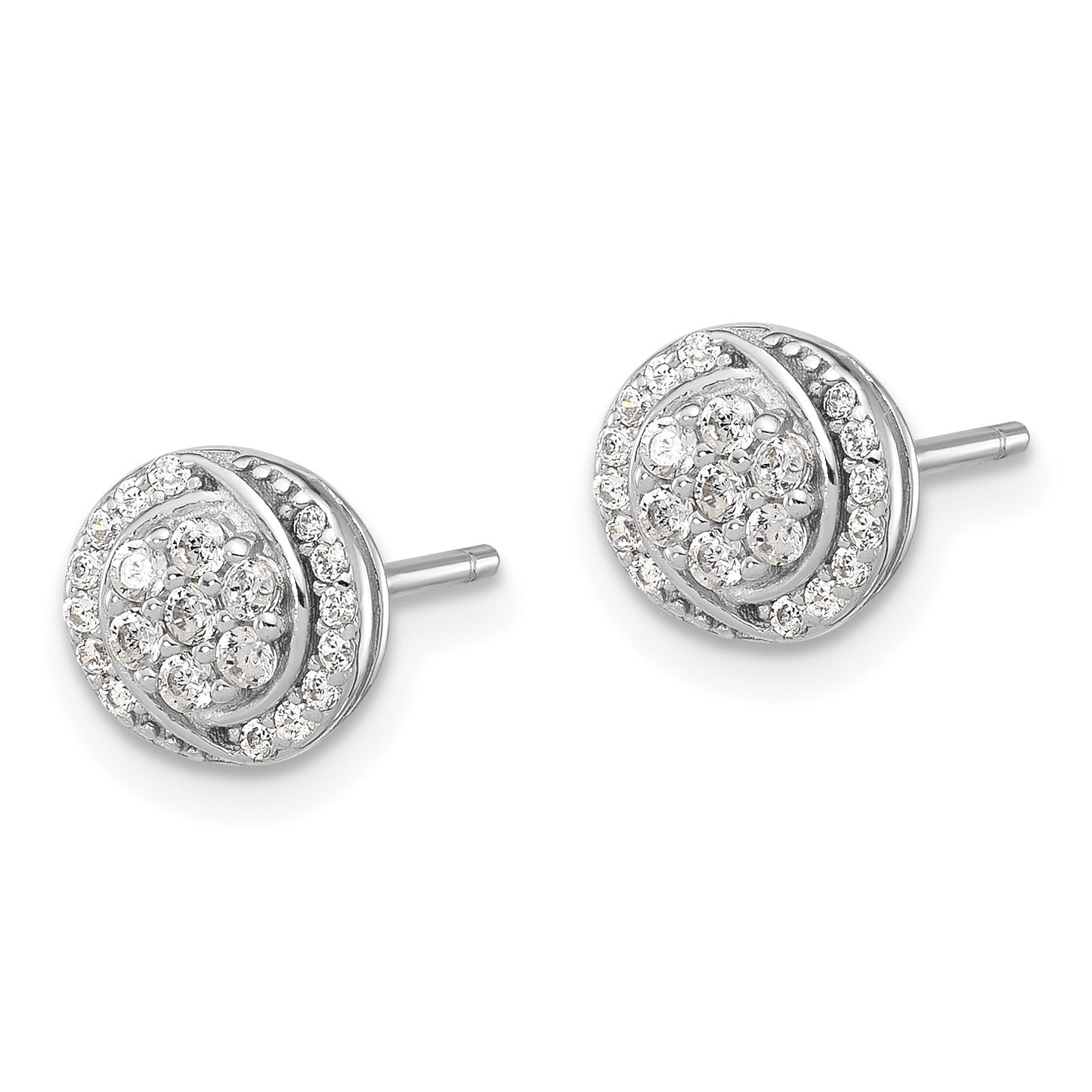 Sterling Silver Rhodium-plated Polished Cluster Pav� CZ Post Earrings