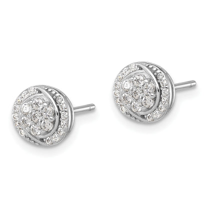 Sterling Silver Rhodium-plated Polished Cluster Pav� CZ Post Earrings