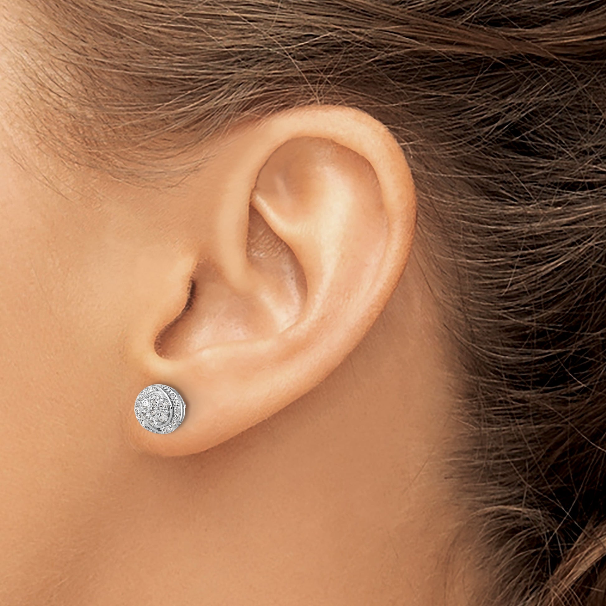 Sterling Silver Rhodium-plated Polished Cluster Pav� CZ Post Earrings