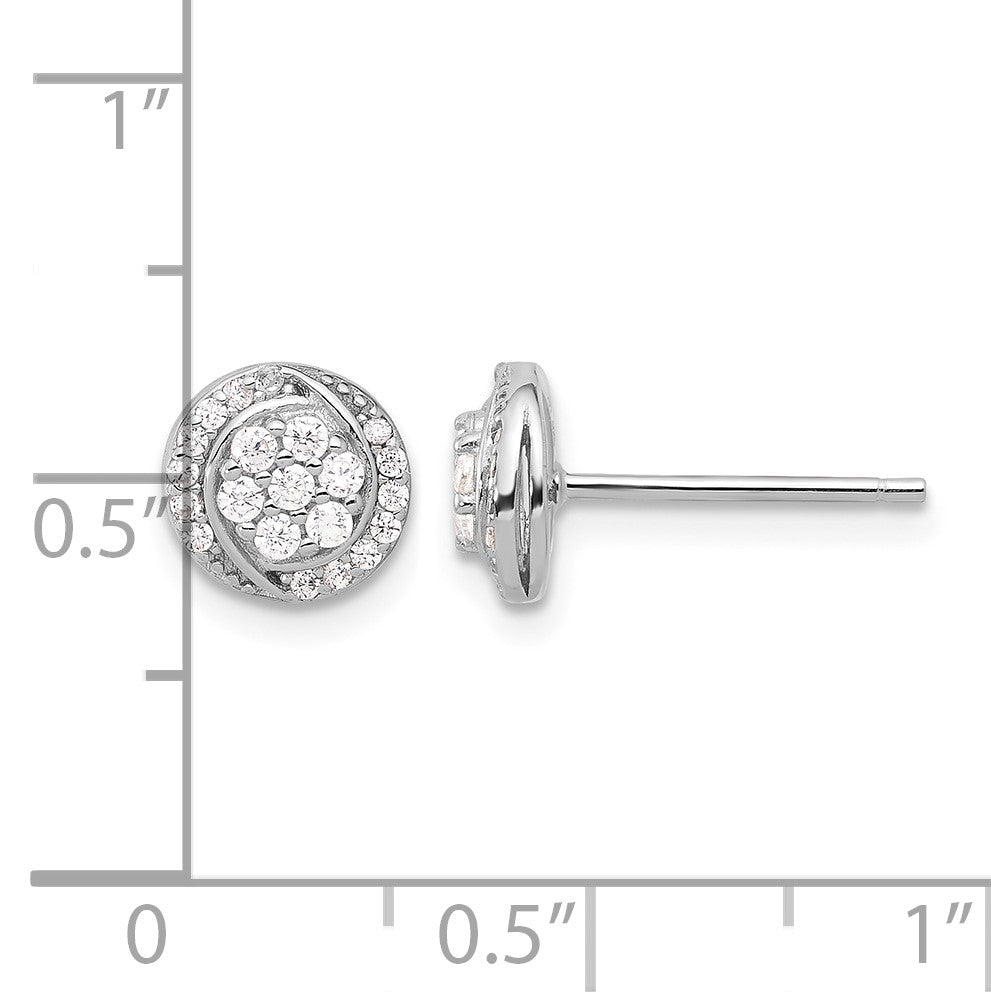 Sterling Silver Rhodium-plated Polished Cluster Pav� CZ Post Earrings