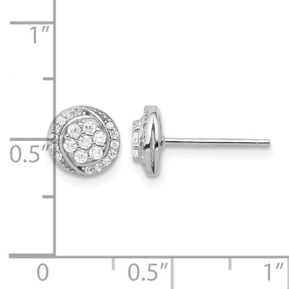 Sterling Silver Rhodium-plated Polished Cluster Pav� CZ Post Earrings
