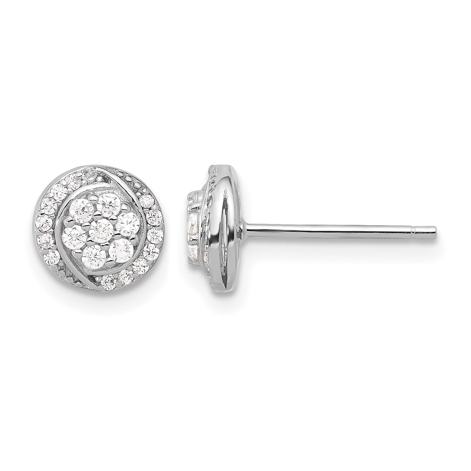 Sterling Silver Rhodium-plated Polished Cluster Pav� CZ Post Earrings