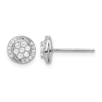 Sterling Silver Rhodium-plated Polished Cluster Pav� CZ Post Earrings