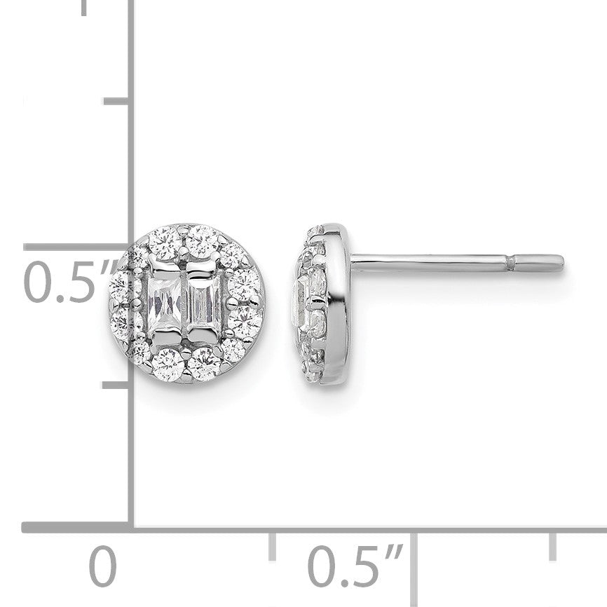 Sterling Silver Rhodium-plated Polished CZ Halo Cluster Post Earrings