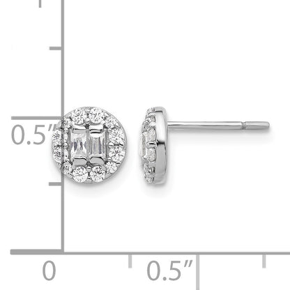 Sterling Silver Rhodium-plated Polished CZ Halo Cluster Post Earrings