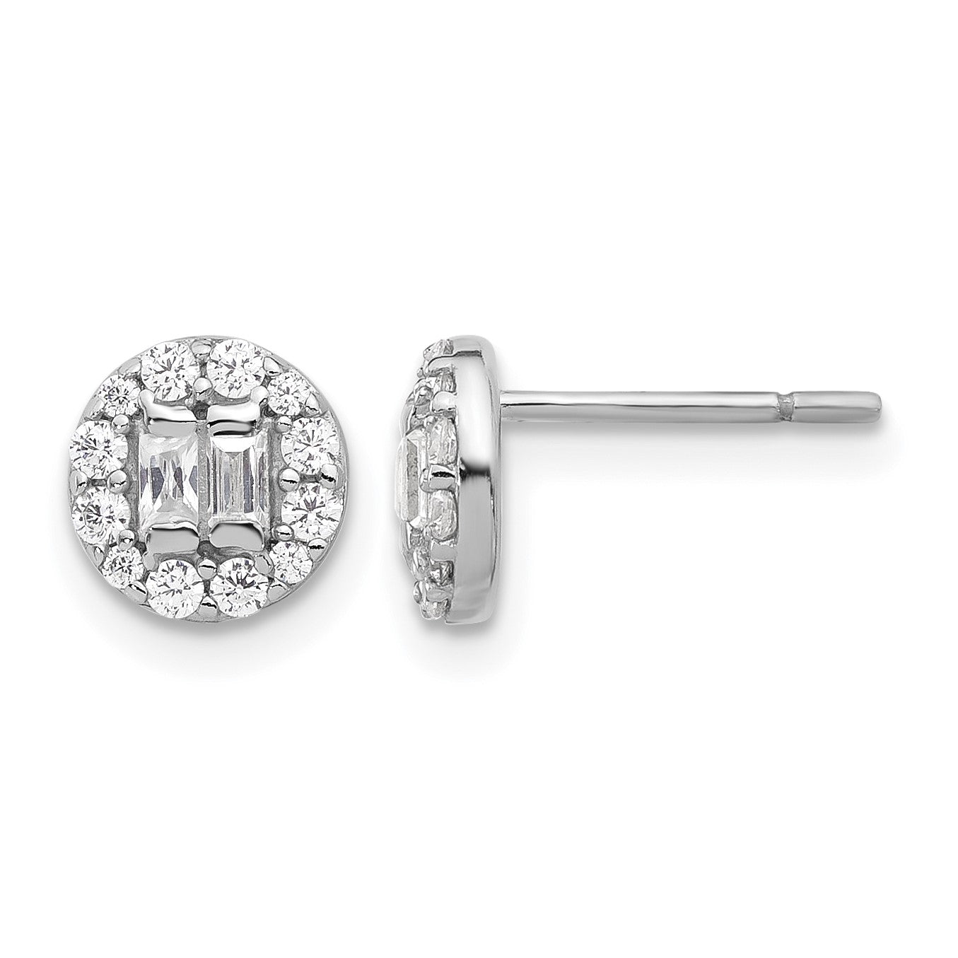 Sterling Silver Rhodium-plated Polished CZ Halo Cluster Post Earrings