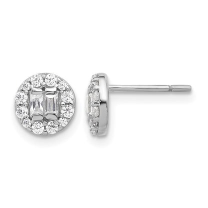 Sterling Silver Rhodium-plated Polished CZ Halo Cluster Post Earrings