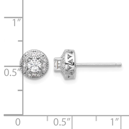 Sterling Silver Rhod-plated Textured Round CZ Cluster Post Earrings