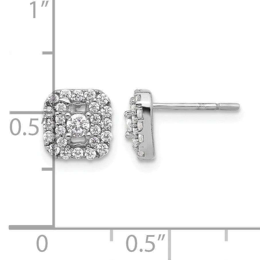 Sterling Silver Rhodium-plated Polished CZ Square Halo Post Earrings