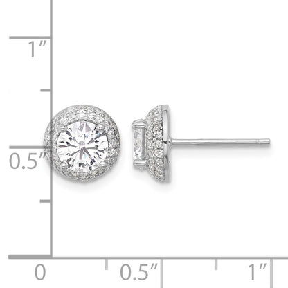 Sterling Silver Rhodium-plated 6mm CZ Double Halo Post Earrings