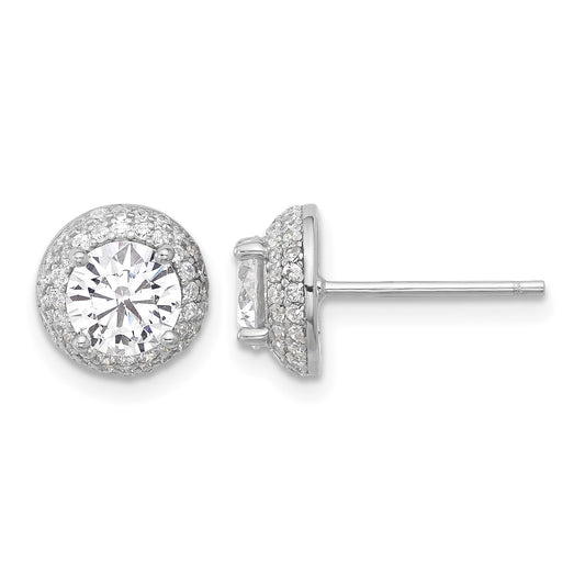 Sterling Silver Rhodium-plated 6mm CZ Double Halo Post Earrings