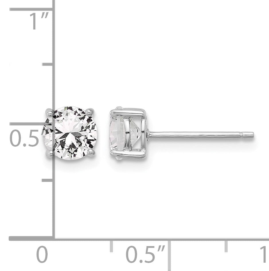 Sterling Silver RH-plated 6mm Created White Sapphire Stud Earrings