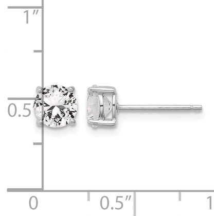 Sterling Silver RH-plated 6mm Created White Sapphire Stud Earrings