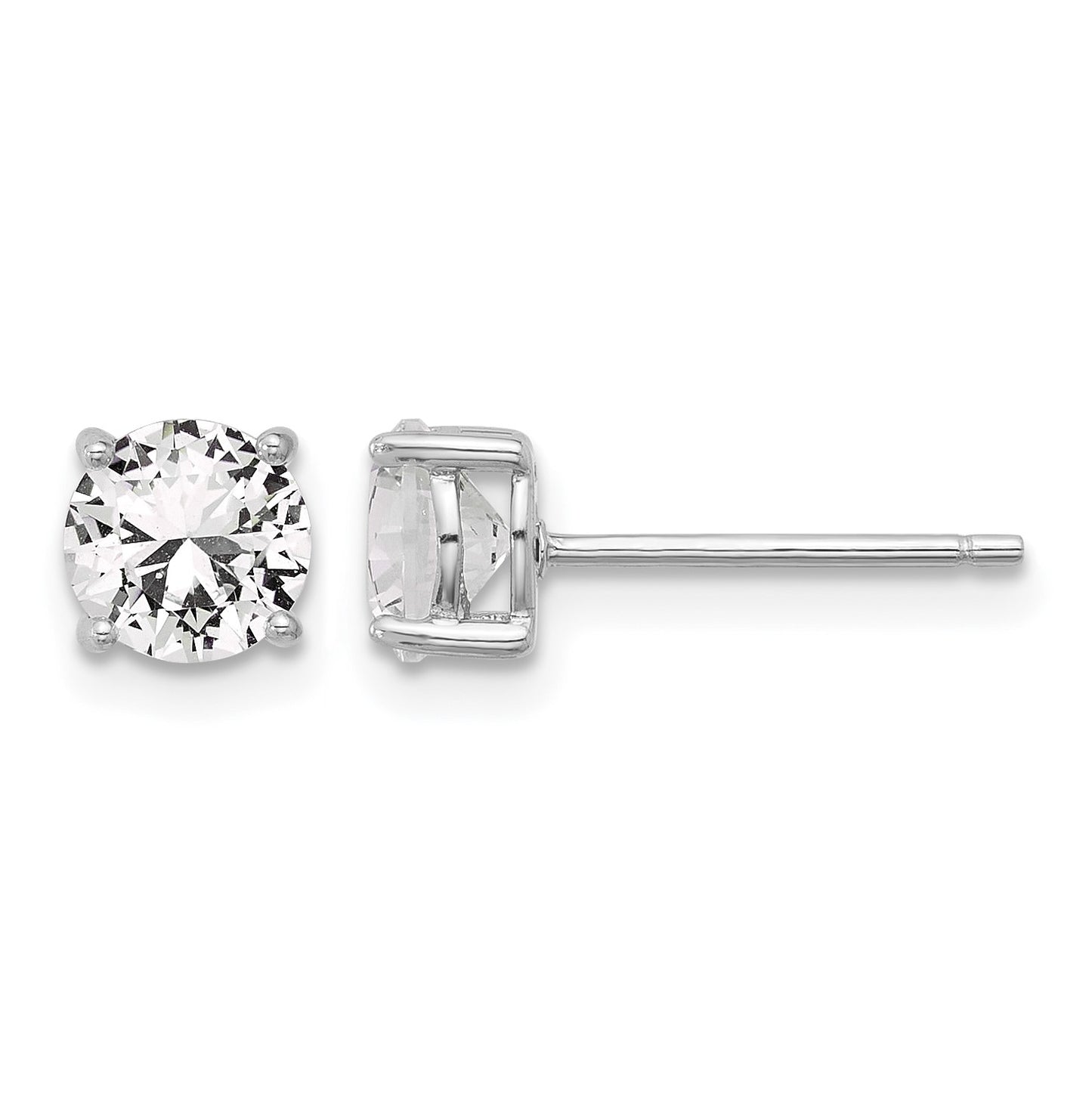 Sterling Silver RH-plated 6mm Created White Sapphire Stud Earrings